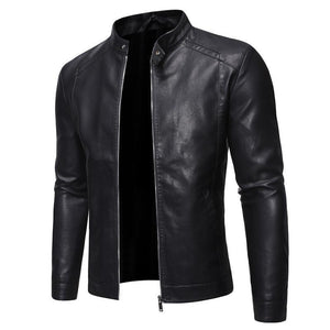 Men's slim plus size leather jacket with hidden pockets