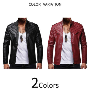 Chic Men's Casual Stand Collar Swine Leather Zip-Up Motorcycle Bomber Jacket