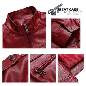 Chic Men's Casual Stand Collar Swine Leather Zip-Up Motorcycle Bomber Jacket