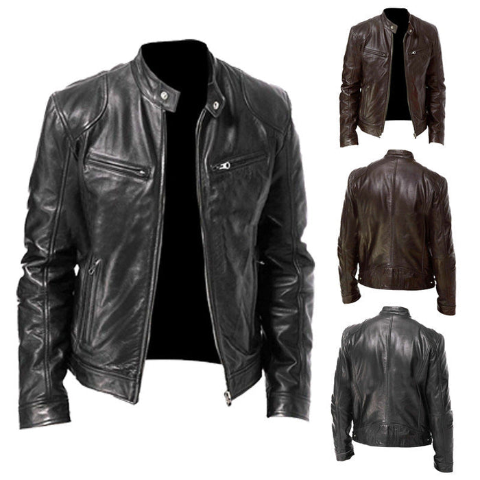 Men Black Moto Leather Jacket