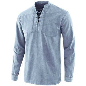Men's Retro T-shirt Pocket Tie V-neck Denim T-Shirt Loose Top