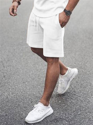 Mens Casual Pure Color Comfy Short Sleeve T-Shirts+Shorts