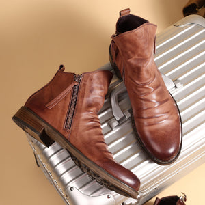 (🎄Christmas Hot Sale🔥)Men Vintage Double Side Zipper Design Anti-Slip Leather Shoes