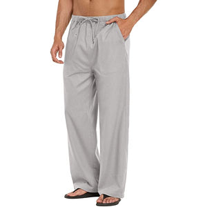 Mens Linen Loose Casual Lightweight Elastic Waist Yoga Beach Pants