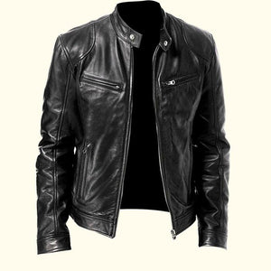 Men Black Moto Leather Jacket