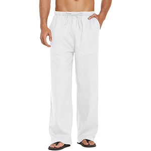 Mens Linen Loose Casual Lightweight Elastic Waist Yoga Beach Pants