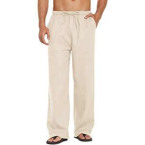 Mens Linen Loose Casual Lightweight Elastic Waist Yoga Beach Pants