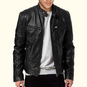 Men Black Moto Leather Jacket