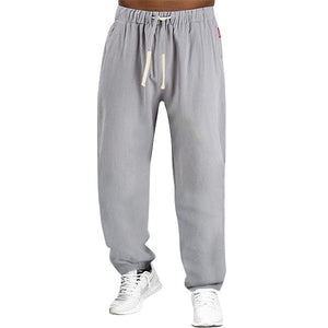 Men's Linen Cotton Plain Casual Trousers