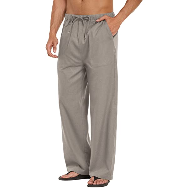 Mens Linen Loose Casual Lightweight Elastic Waist Yoga Beach Pants