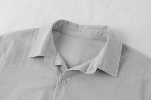 Men's Solid Color Short-Sleeved Linen Buttons Shirt