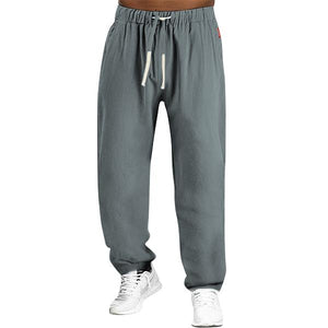 Men's Linen Cotton Plain Casual Trousers