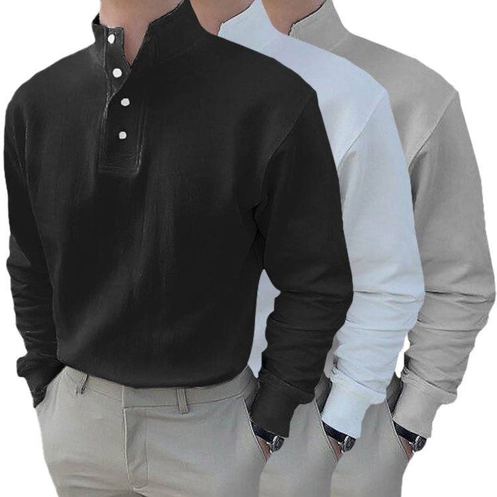 Gentleman's Simple Basic Stand-up Collar Long-sleeved Polo Shirt