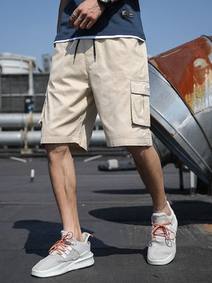 Men Letter Patched Drawstring Shorts