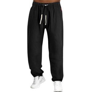 Men's Linen Cotton Plain Casual Trousers