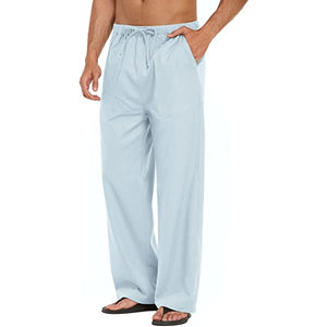 Mens Linen Loose Casual Lightweight Elastic Waist Yoga Beach Pants