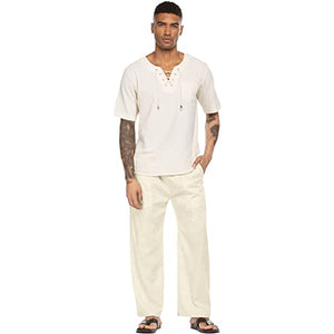Mens Linen Loose Casual Lightweight Elastic Waist Yoga Beach Pants