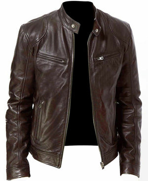 Men Black Moto Leather Jacket