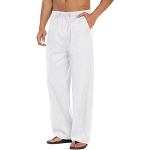 Mens Linen Loose Casual Lightweight Elastic Waist Yoga Beach Pants