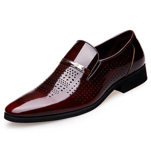 Men Microfiber Leather Hole Breathable Casual Formal Dress Shoes