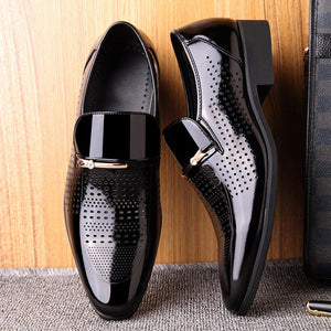 Men Microfiber Leather Hole Breathable Casual Formal Dress Shoes