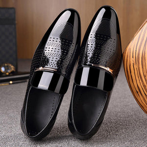 Men Microfiber Leather Hole Breathable Casual Formal Dress Shoes