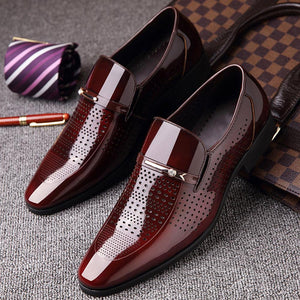 Men Microfiber Leather Hole Breathable Casual Formal Dress Shoes