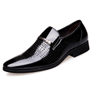 Men Microfiber Leather Hole Breathable Casual Formal Dress Shoes